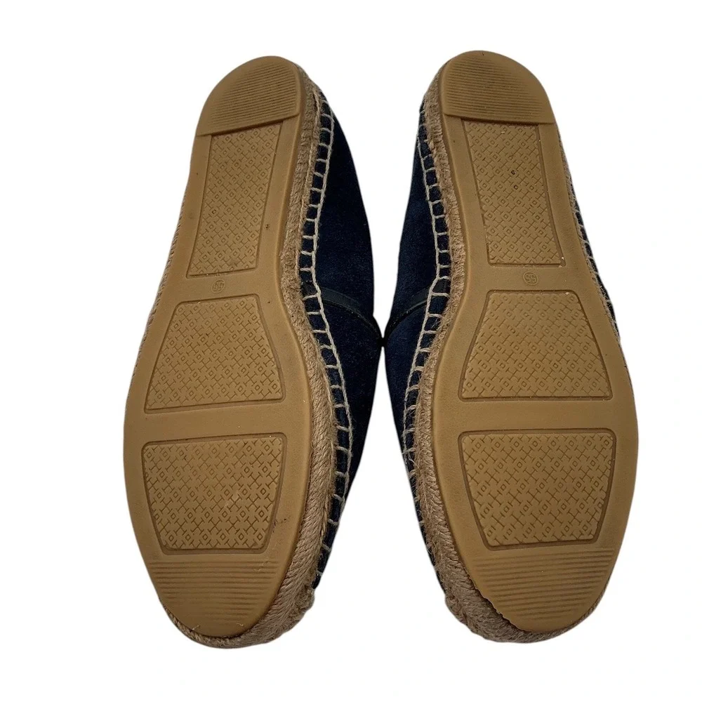 Tory Burch Navy Blue Suede Double T Logo Espadrille Flats Size‎ 5.5